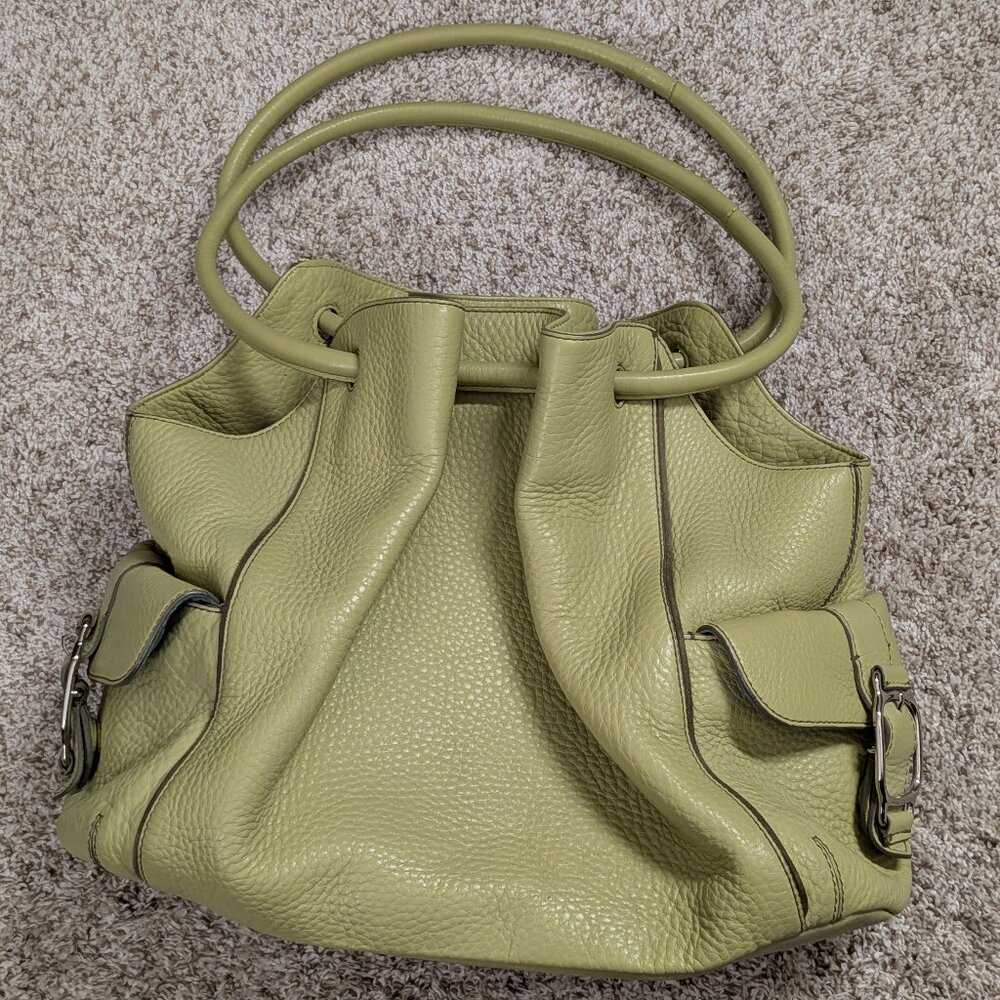 Cole Haan Village Lime Green Signature Pebbled Leather Cinched Tote Bag